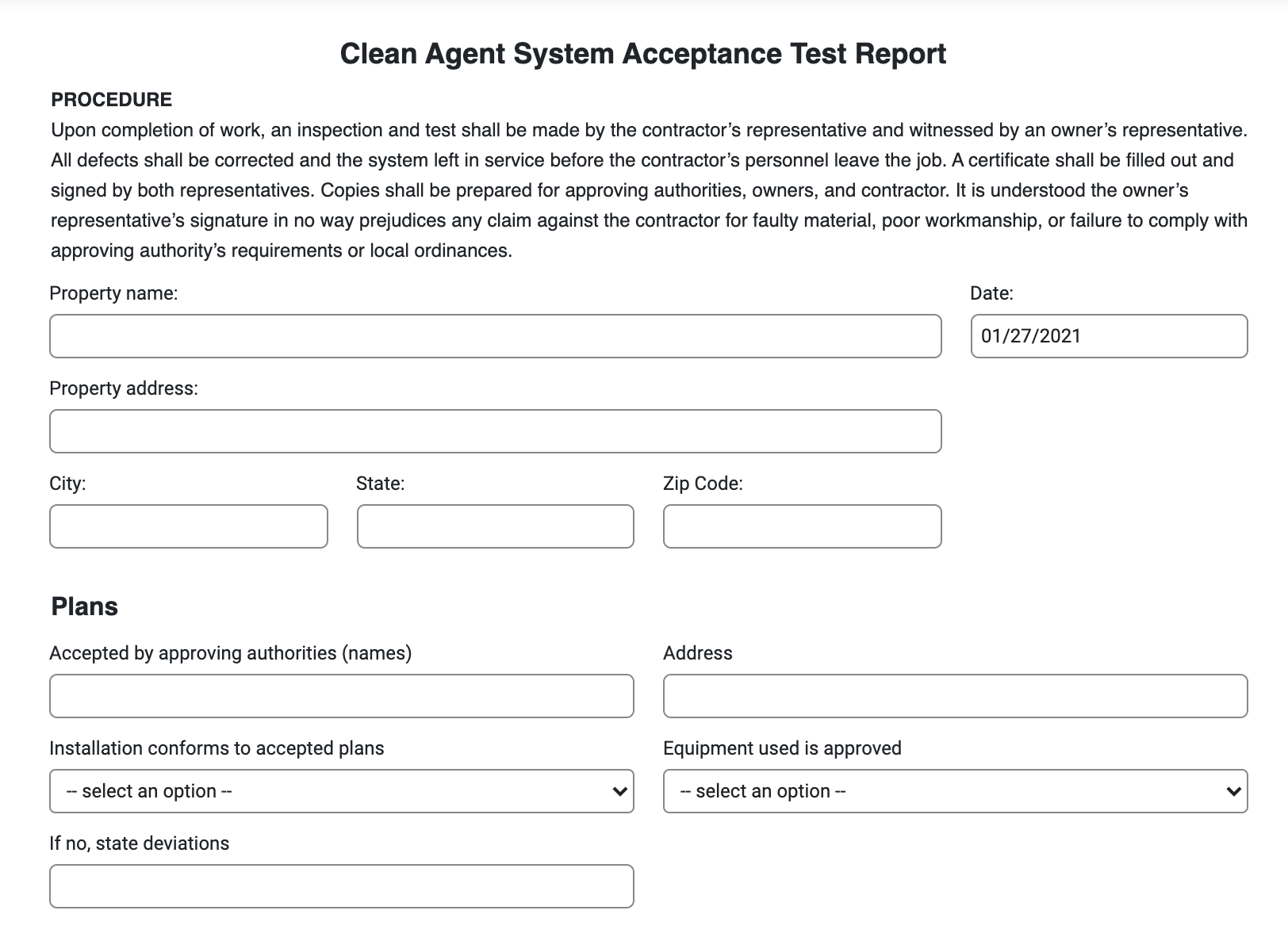 clean agent acceptance test report