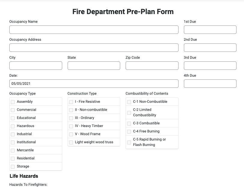 fire department pre plan form
