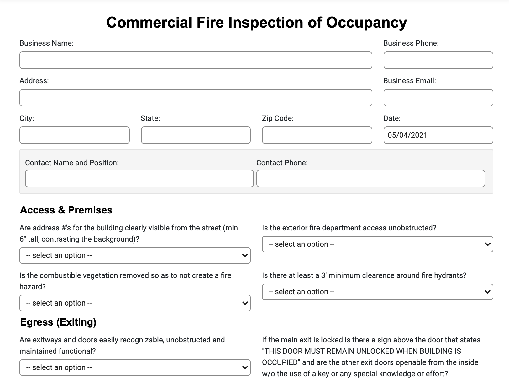 fire inspection of occupancy form