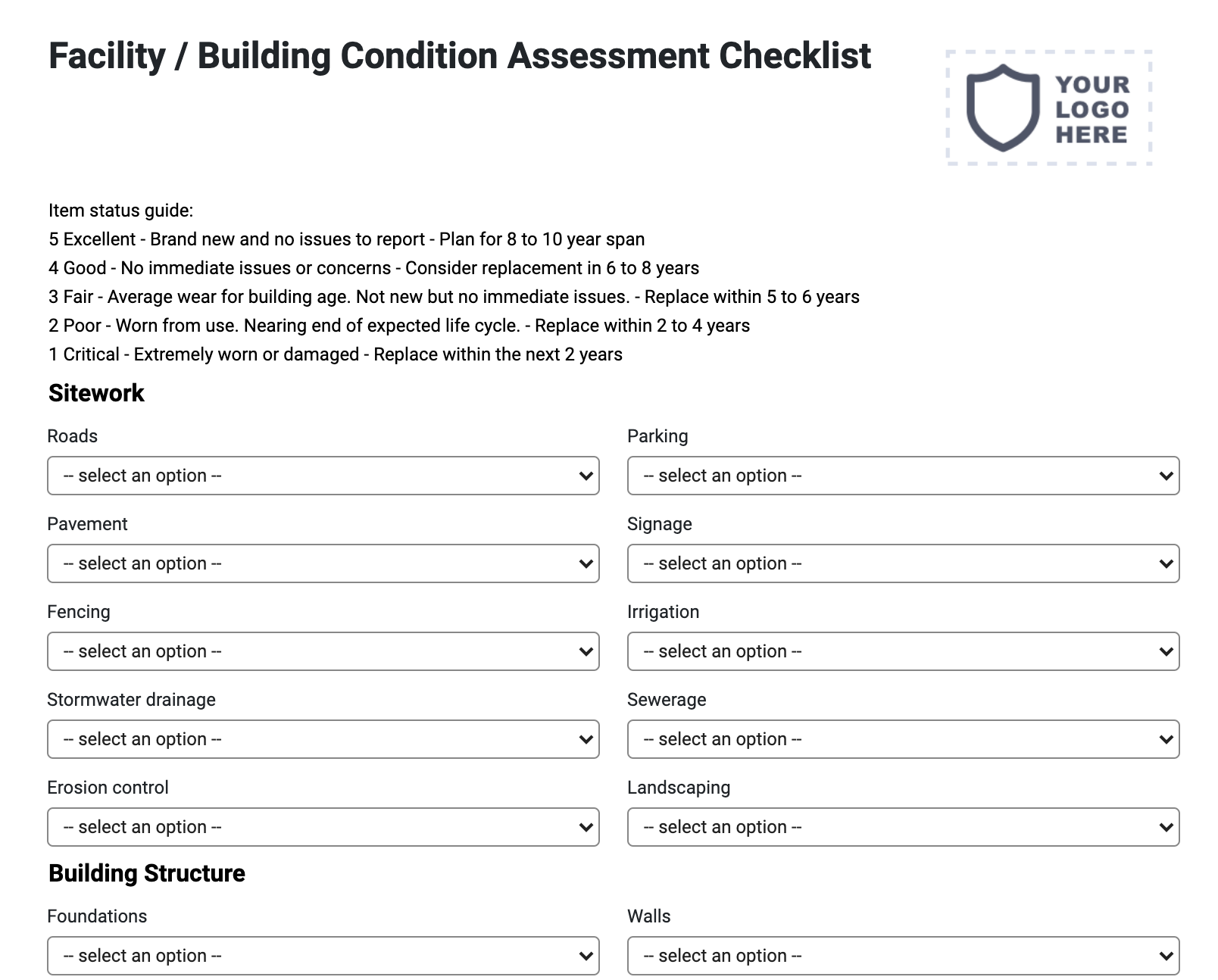 building condition assessment checklist form