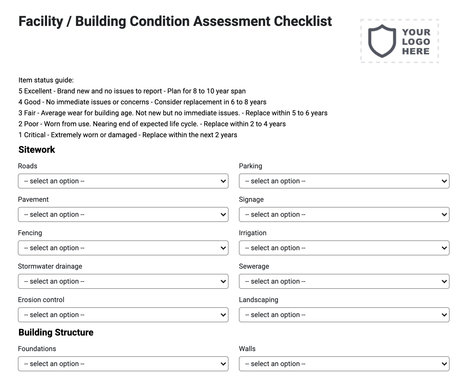 building condition assessment checklist form