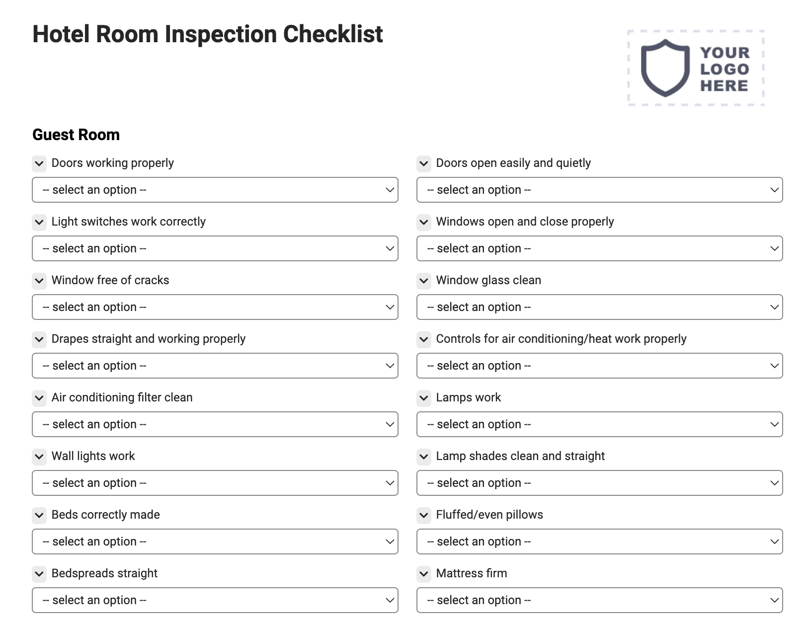 Hotel Room Inspection Checklist
