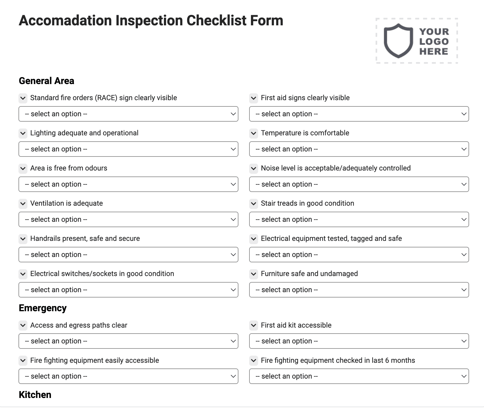 Accommodation Inspection Checklist
