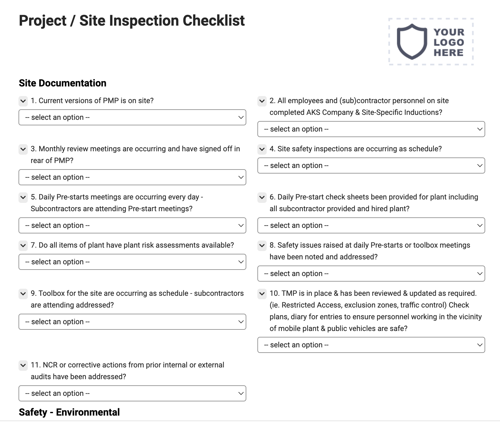 Project / Site Inspection Checklist