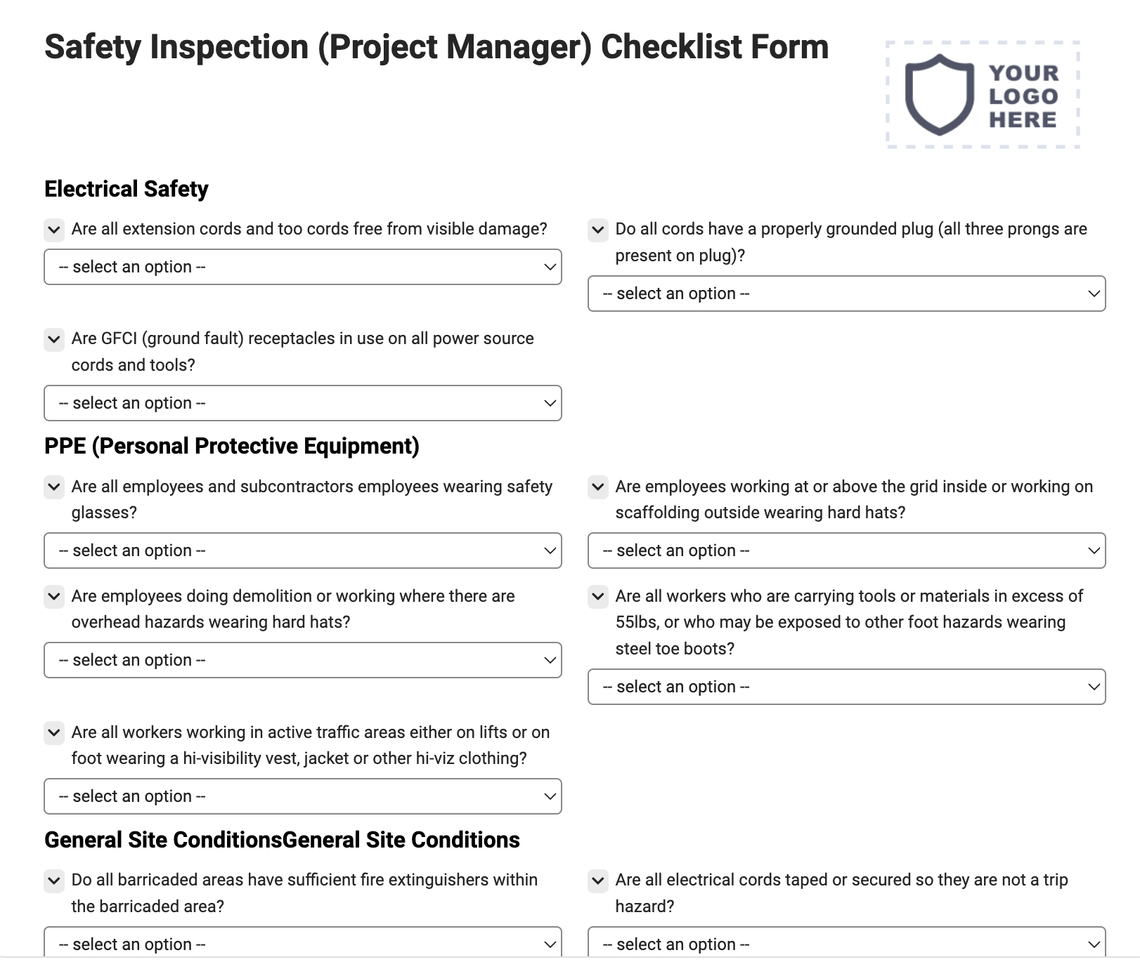 Safety Inspection (project Manager) Checklist