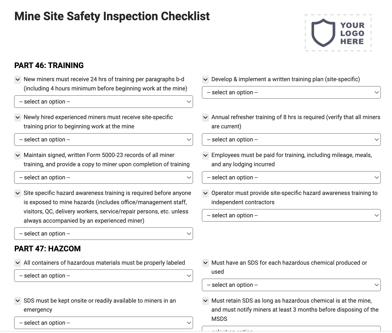 Mine Site Safety Inspection Checklist