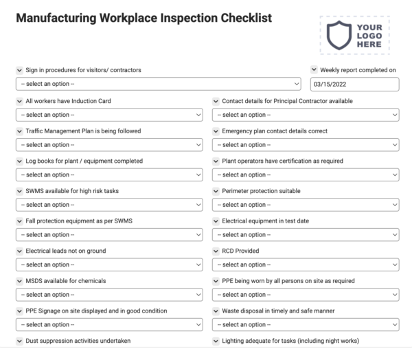 Manufacturing Workplace Inspection Checklist