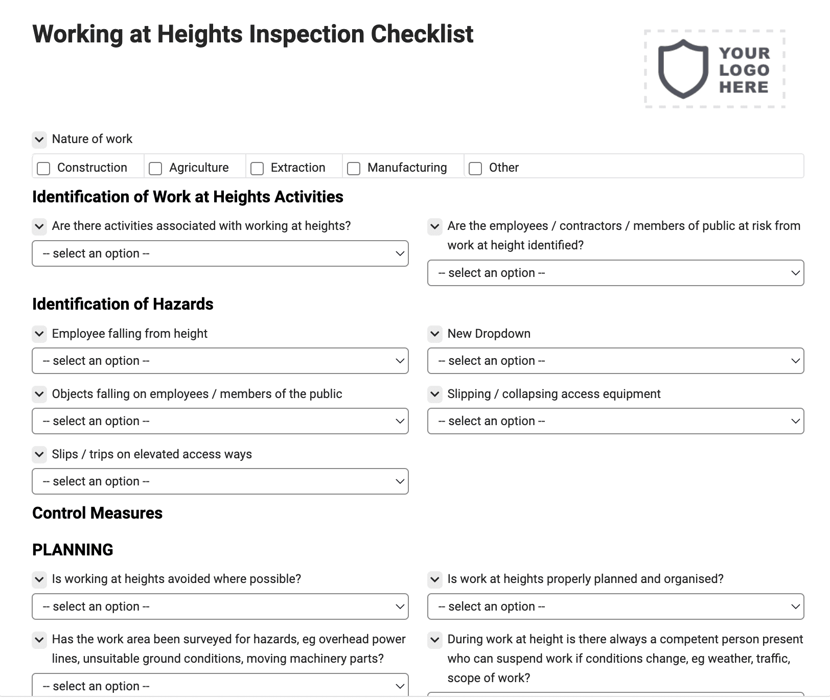 Working at Heights Inspection Checklist