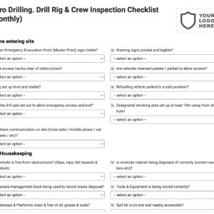 NITRO DRILLING. Drill Rig & Crew Inspection Checklist (monthly)