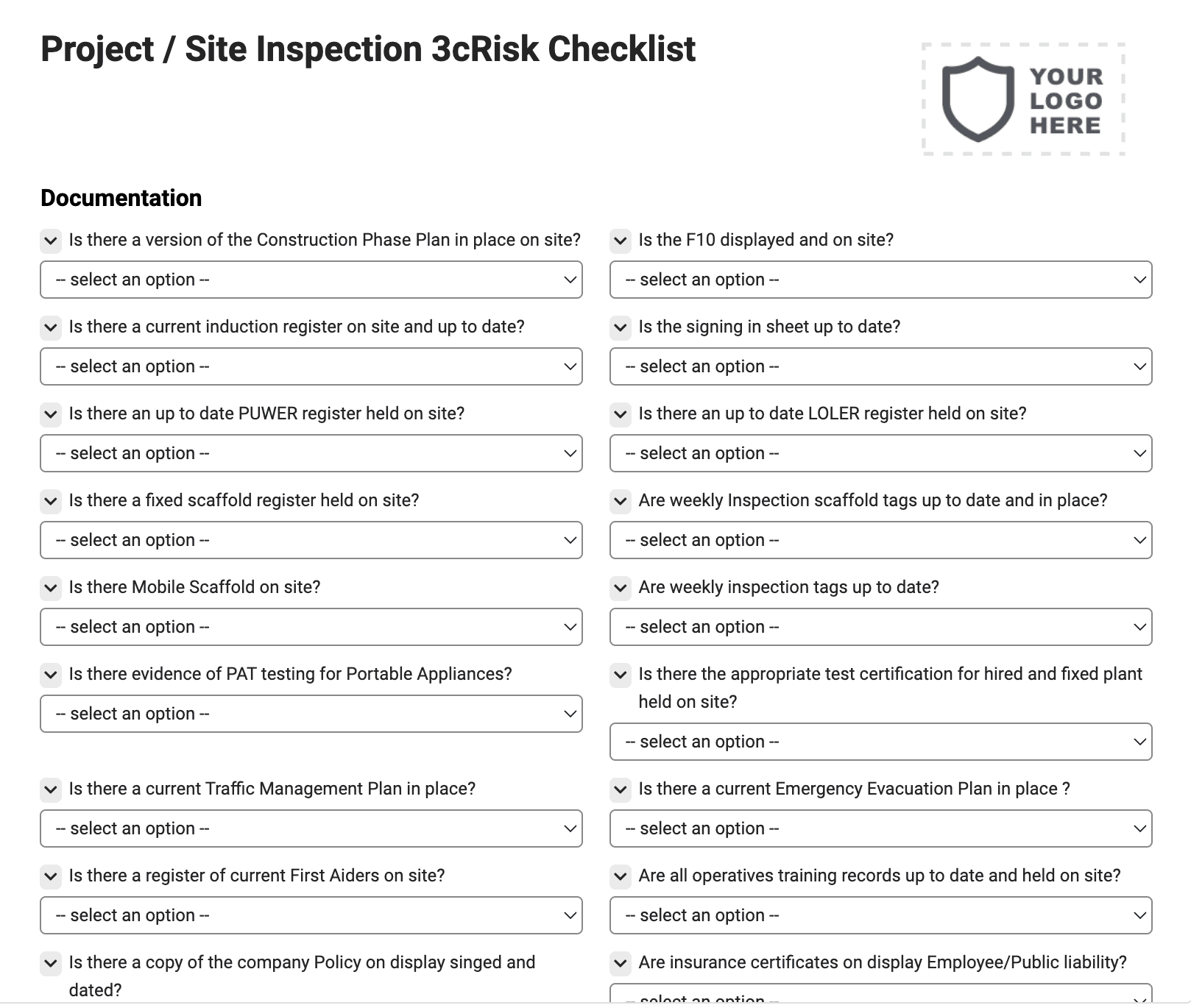 Project / Site Inspection 3cRisk Checklist