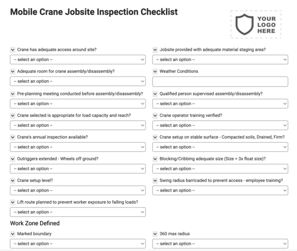 Mobile Crane Job site Inspection Checklist