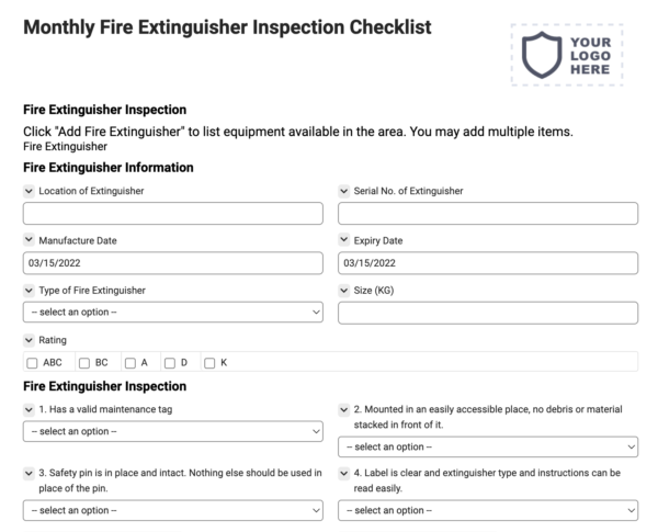 Monthly Fire Extinguisher Inspection Checklist