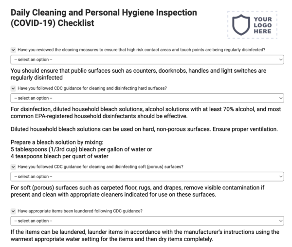 Daily Cleaning and Personal Hygiene Inspection (COVID-19) Checklist