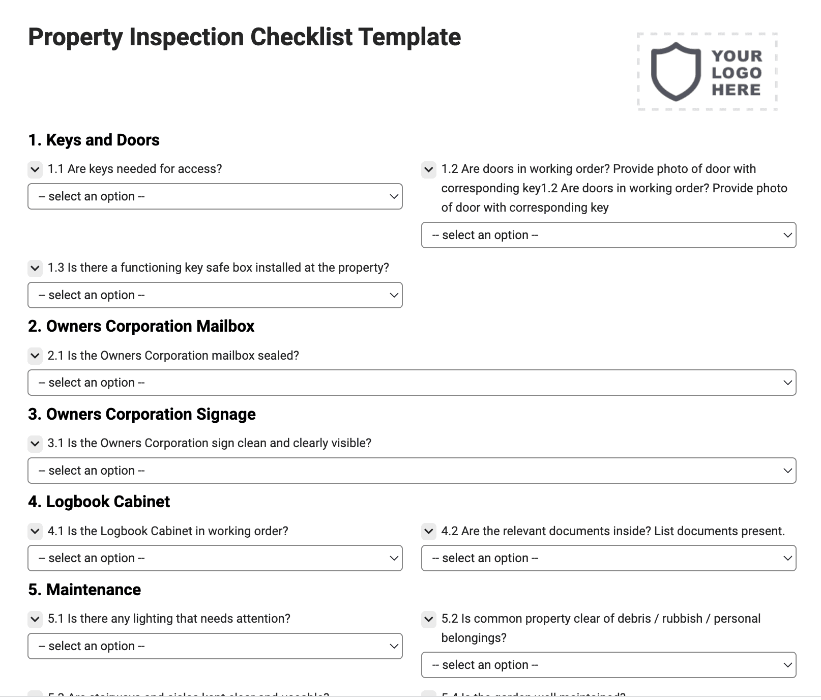 Property Inspection Checklist Template
