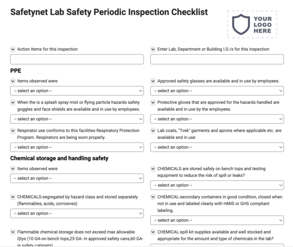 Safety net Lab Safety Periodic Inspection Checklist