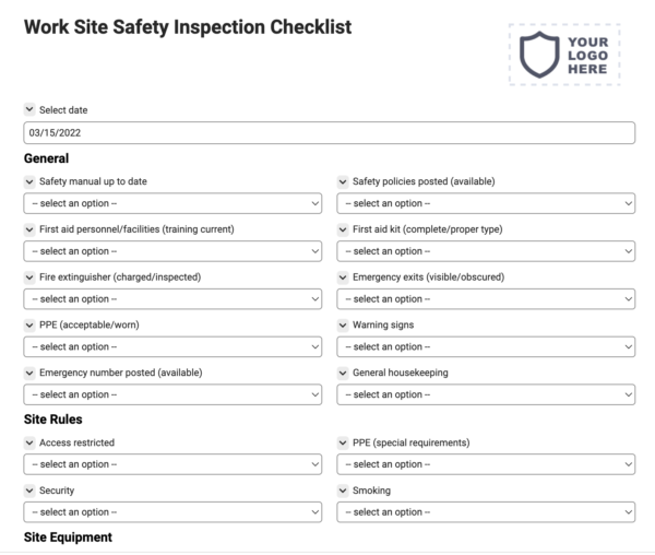 Work Site Safety Inspection Checklist