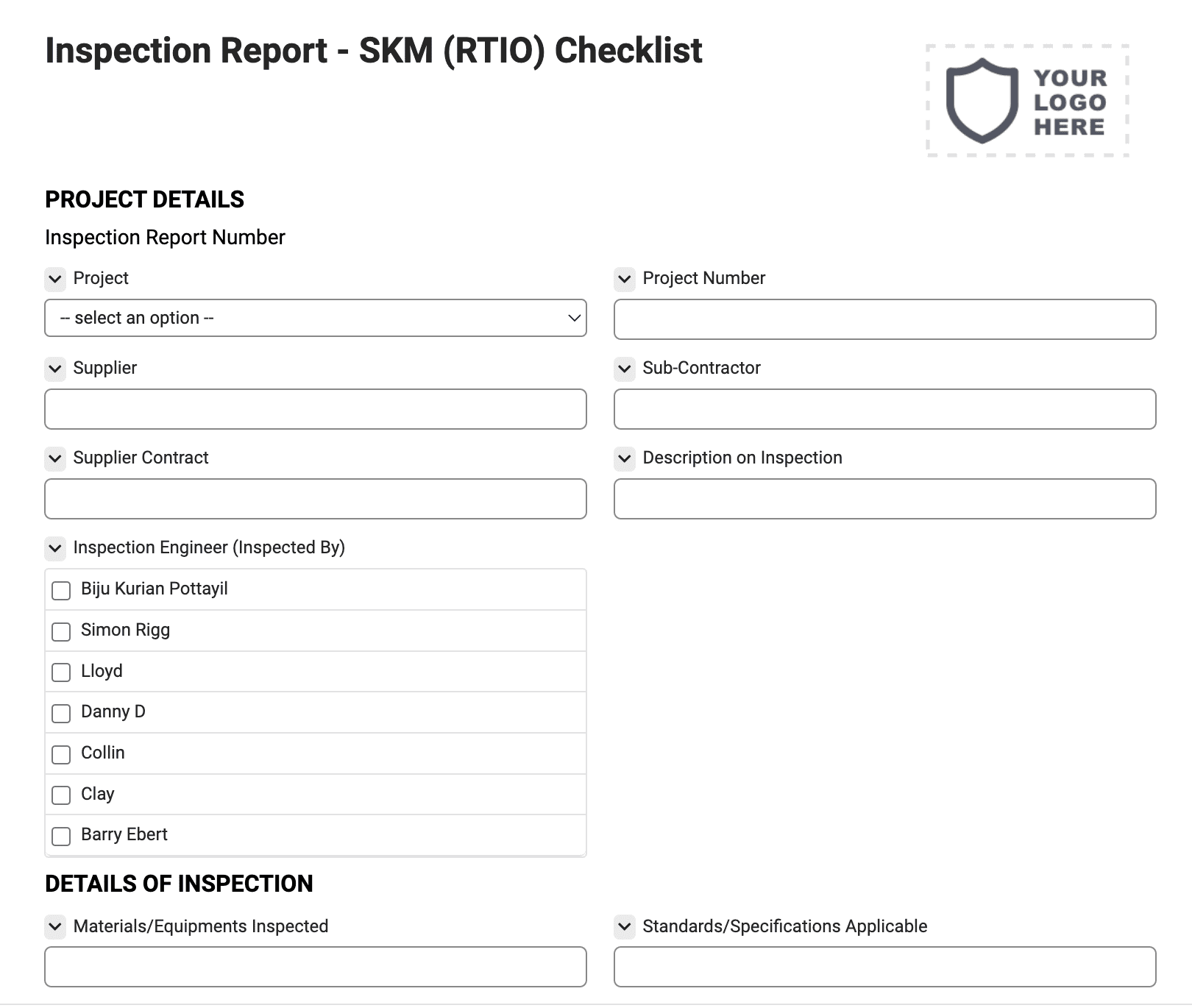 Inspection Report - SKM (RTIO) Checklist