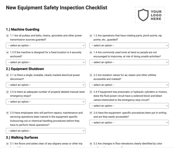 New Equipment Safety Inspection Checklist