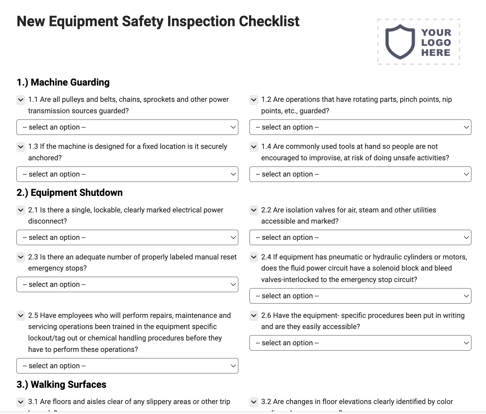 New Equipment Safety Inspection Checklist