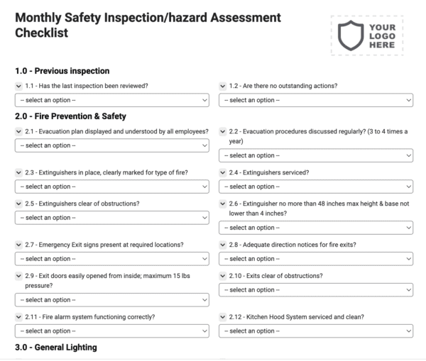Monthly Safety Inspection/hazard Assessment Checklist