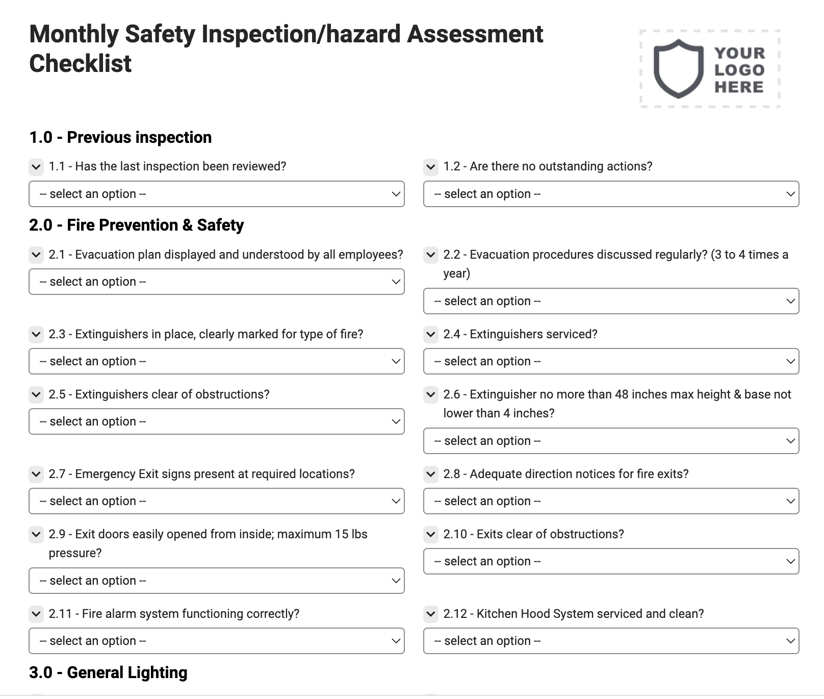 Monthly Safety Inspection/hazard Assessment Checklist