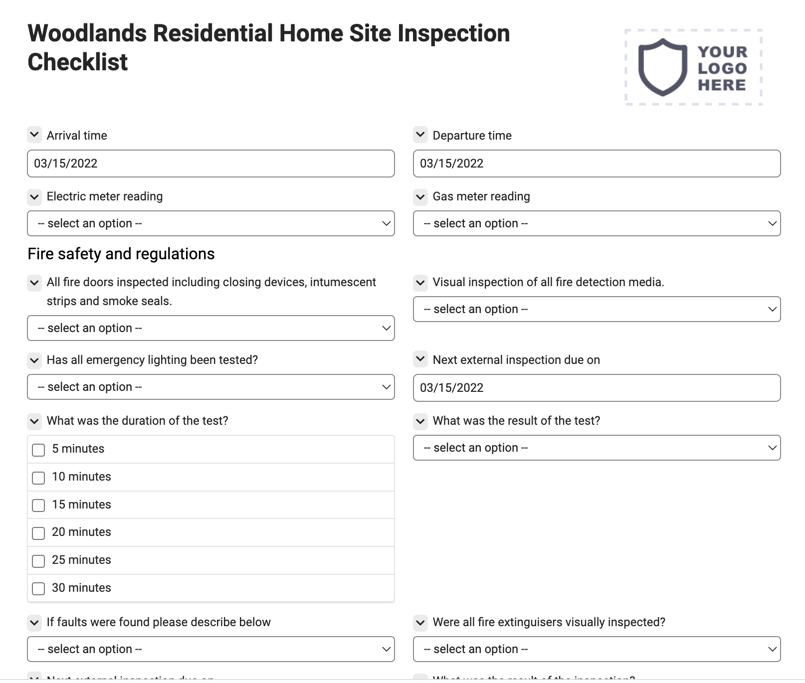 Woodlands Residential Home Site Inspection Checklist