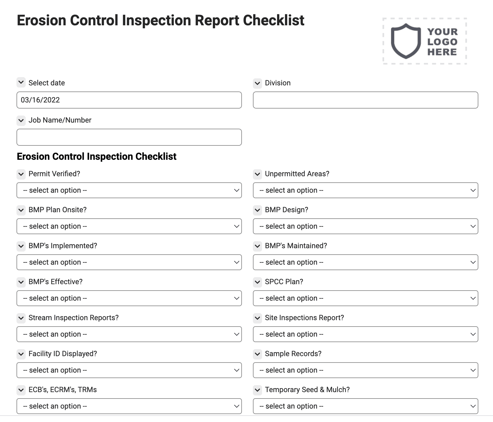 Erosion Control Inspection Report Checklist