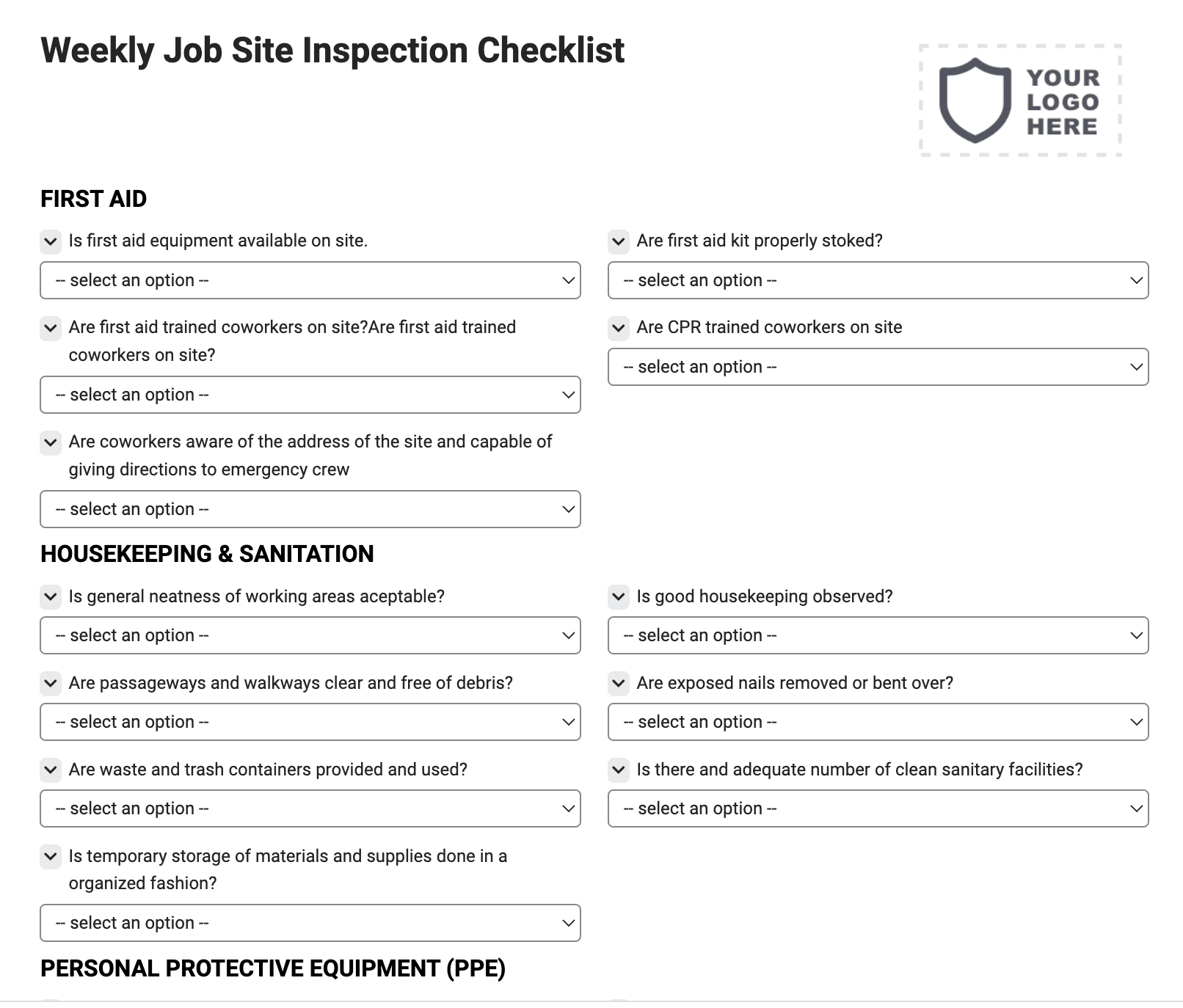 Weekly Job Site Inspection Checklist