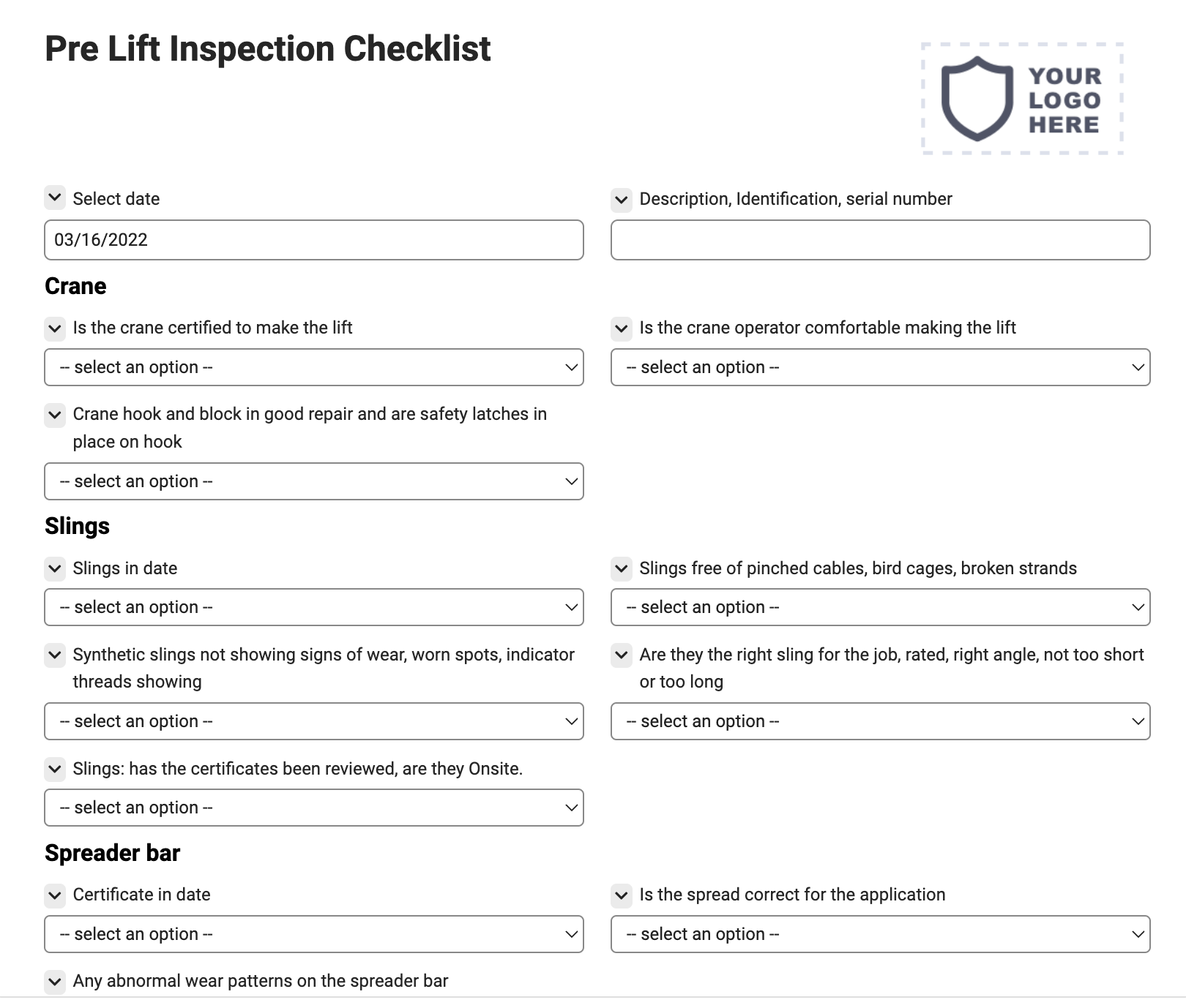 Pre Lift Inspection Checklist