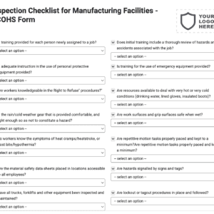 Inspection Checklist for Manufacturing Facilities - CCOHS