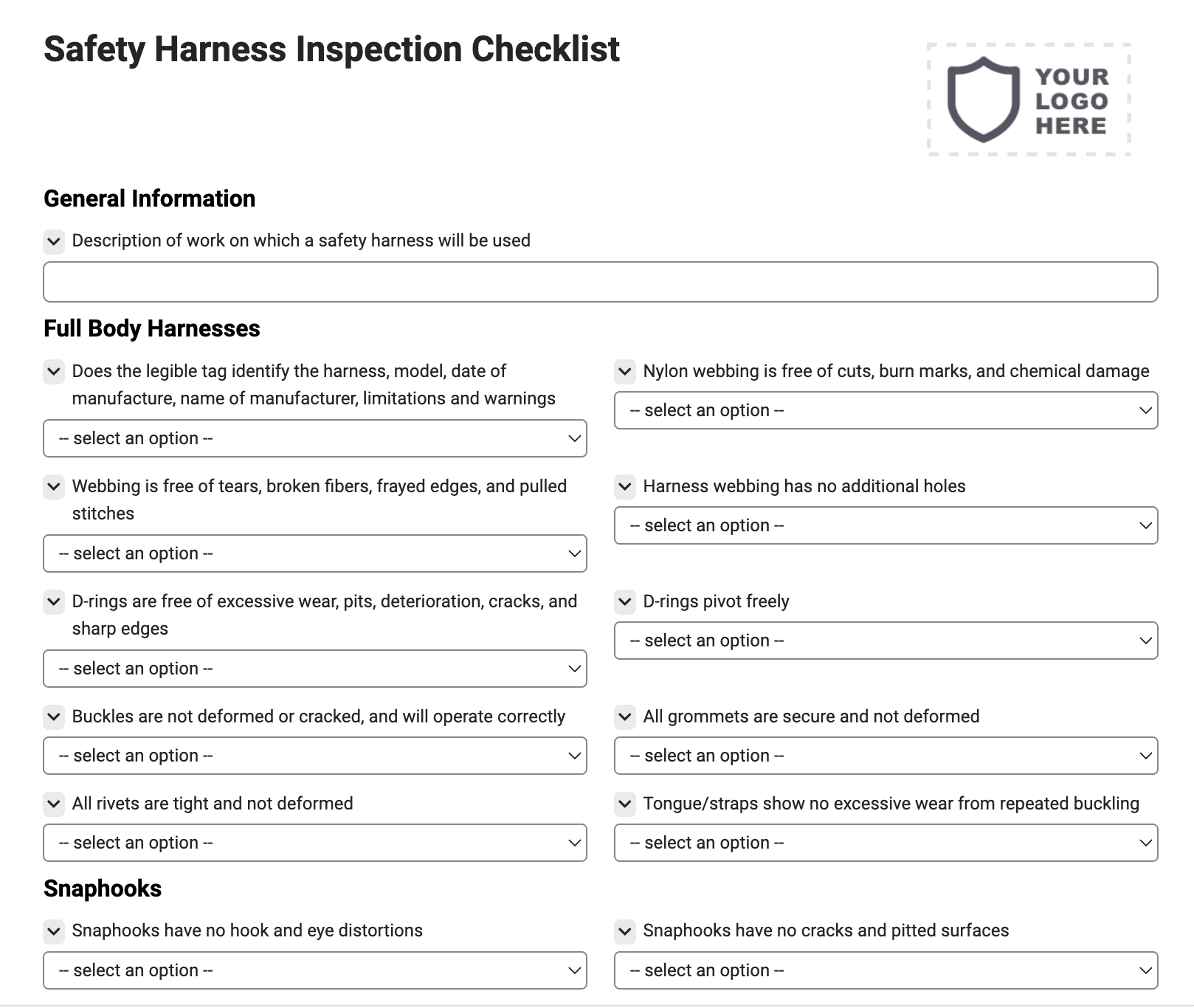 Safety Harness Inspection Checklist