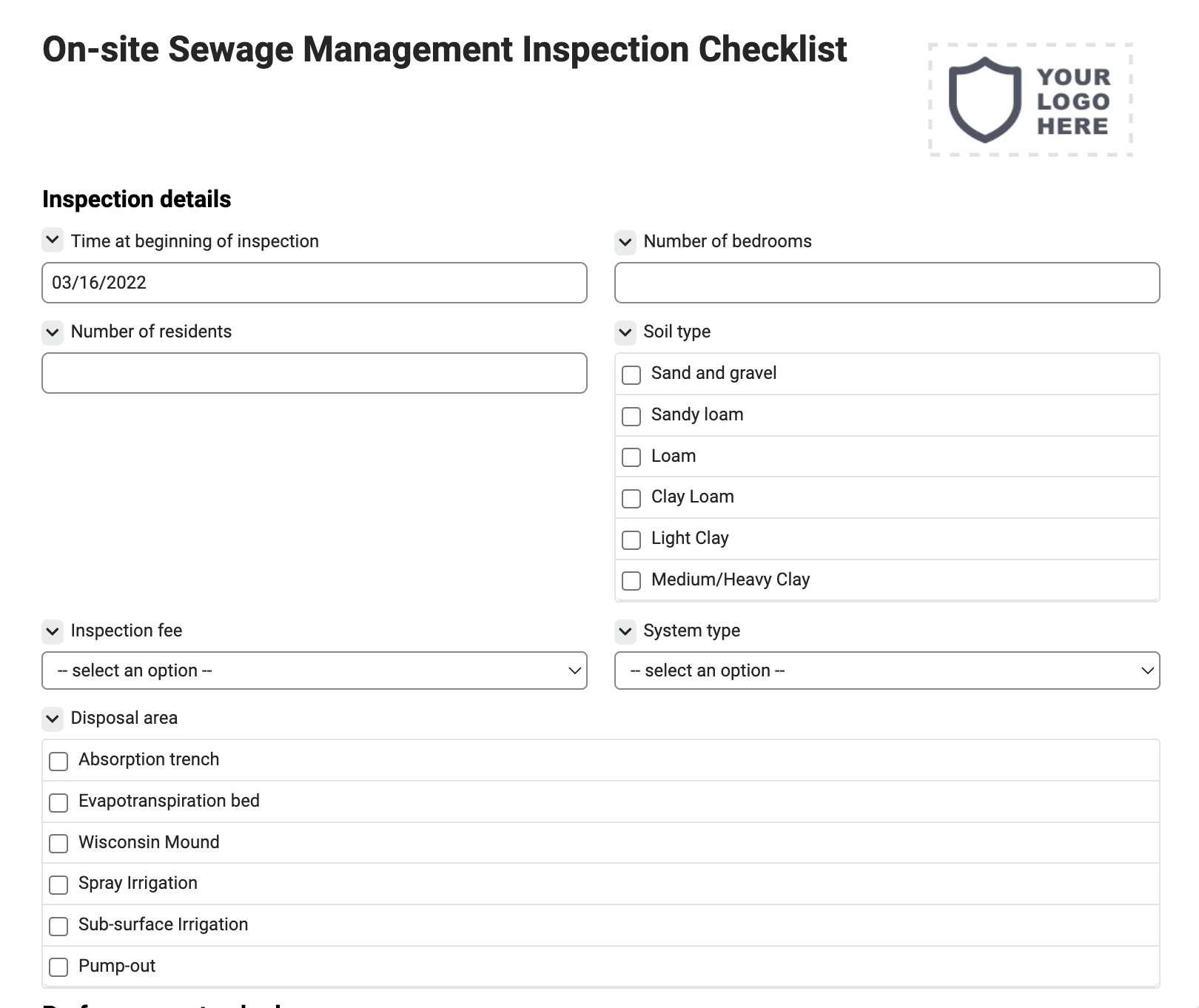 On-site Sewage Management Inspection Checklist