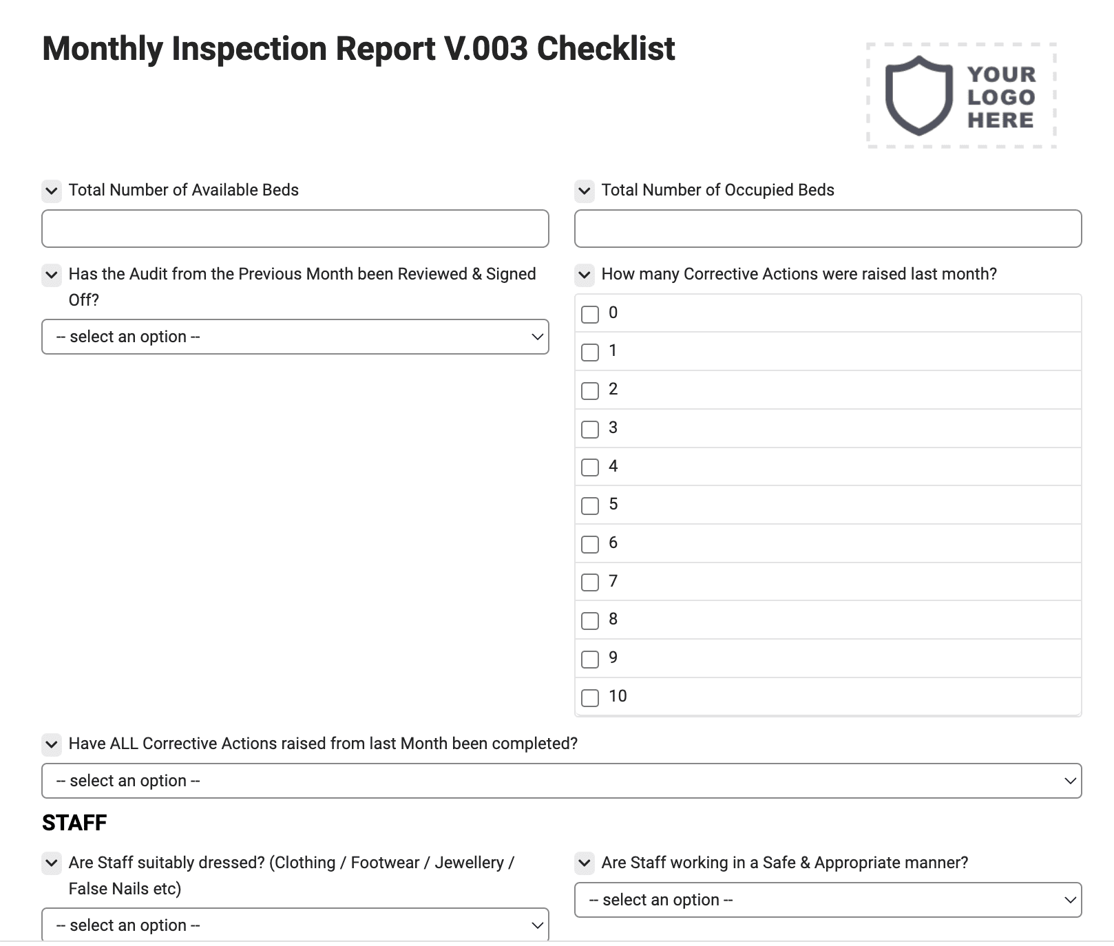 Monthly Inspection Report V.003 Checklist