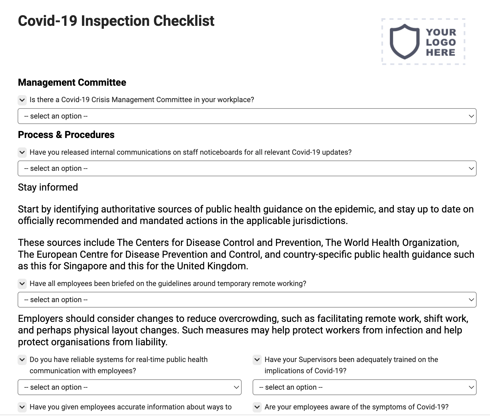 COVID-19 Inspection Checklist