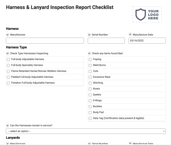 Harness & Lanyard Inspection Report Checklist