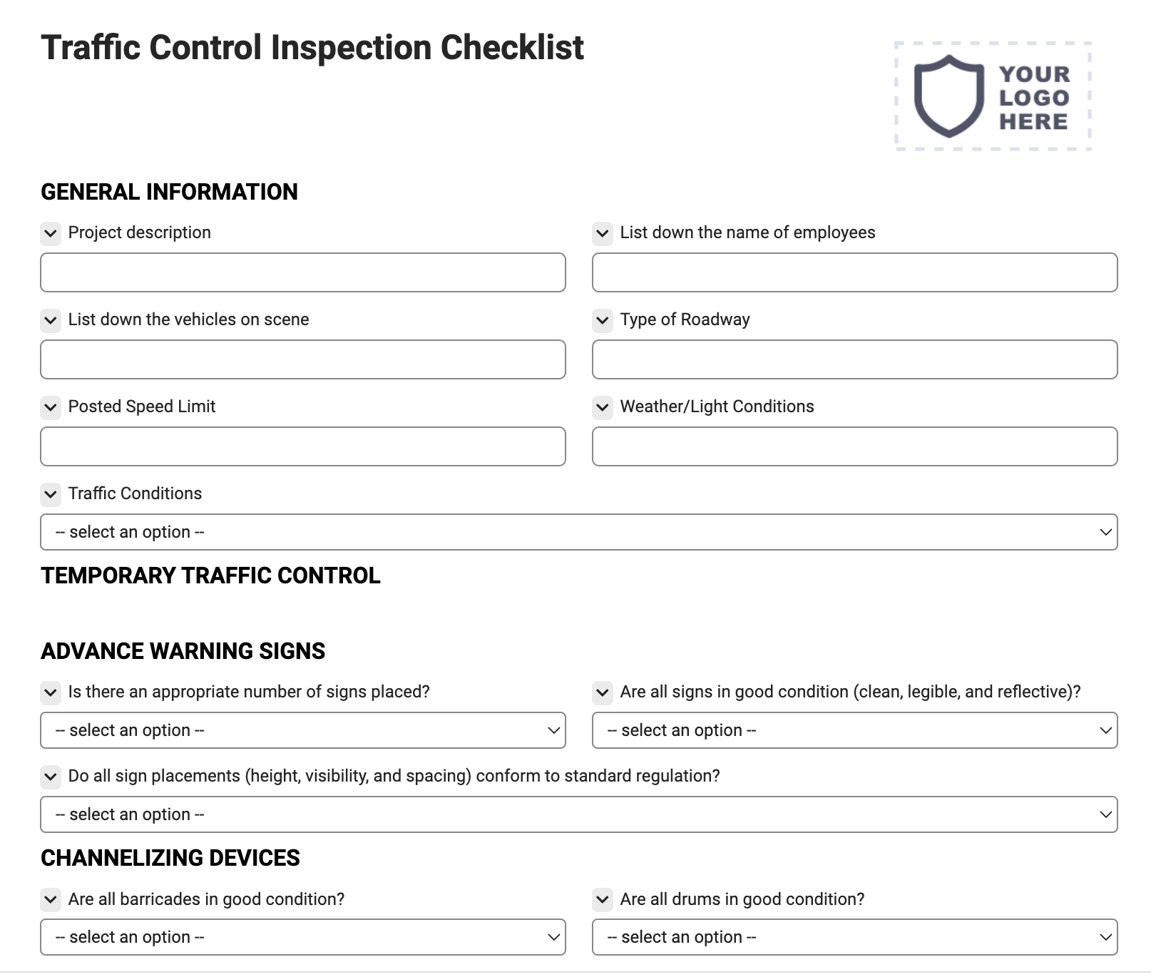 Traffic Control Inspection Checklist