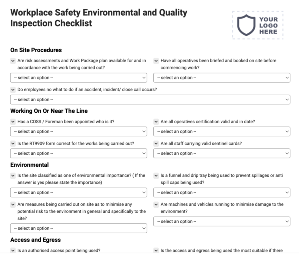 Workplace Safety Environmental and Quality Inspection Checklist
