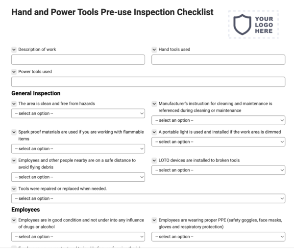 Hand and Power Tools Pre-use Inspection Checklist