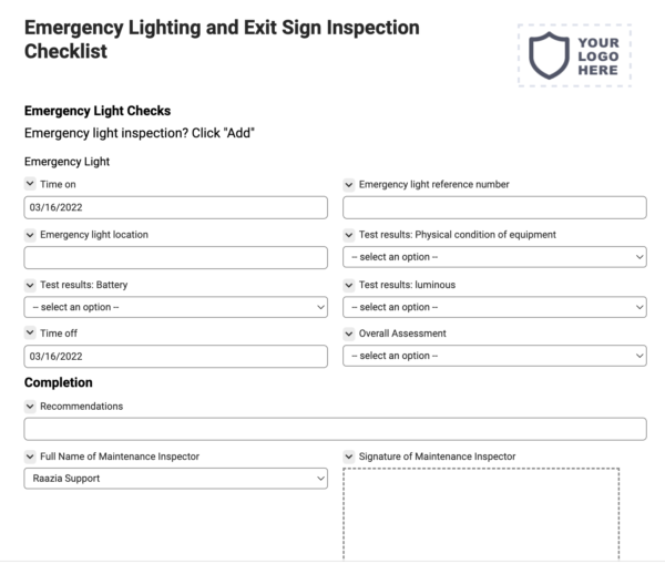 Emergency Lighting and Exit Sign Inspection Checklist