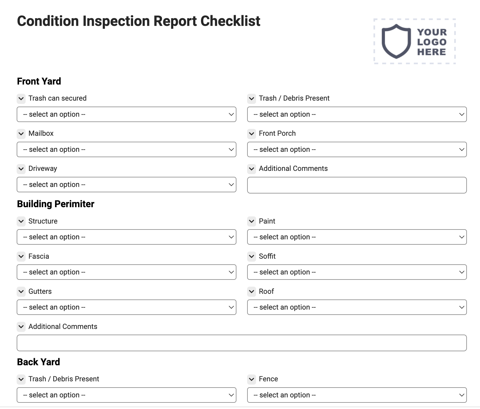 Condition Inspection Report Checklist