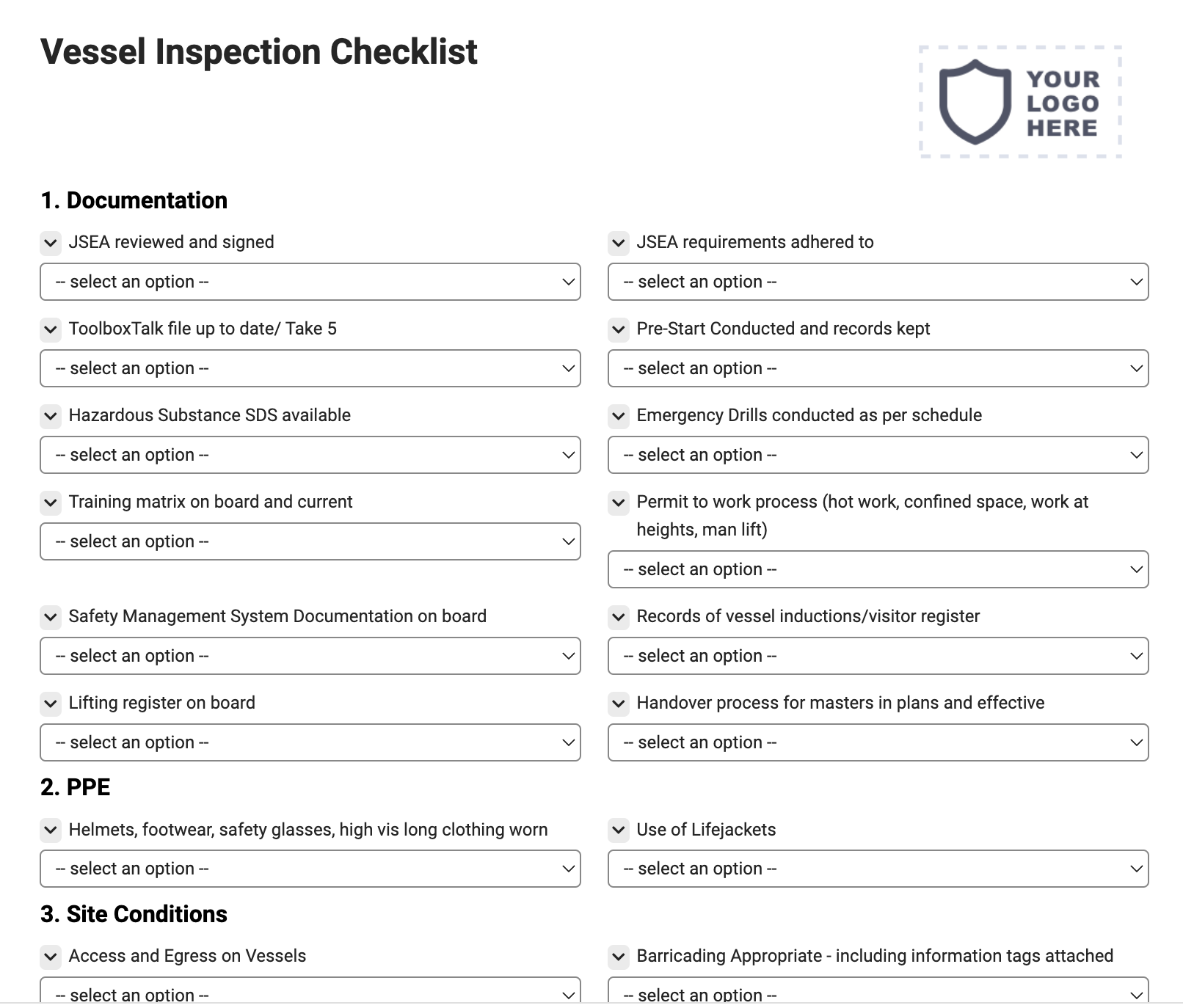 Vessel Inspection Checklist