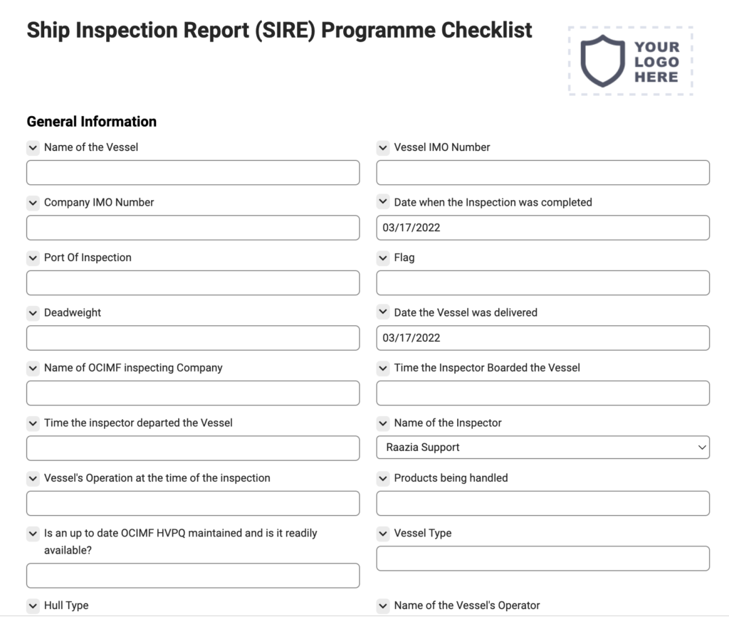 Ship Inspection Report (SIRE) Programme Checklist - Joyfill