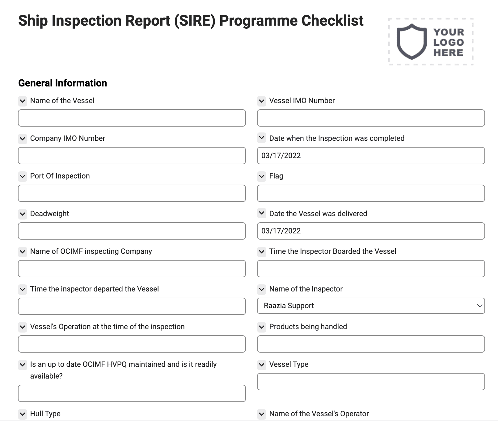 Ship Inspection Report (SIRE) Programme Checklist