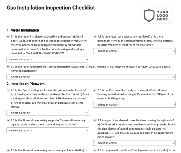 Gas Installation Inspection Checklist