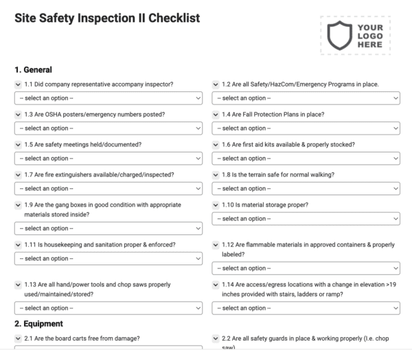 Site Safety Inspection II Checklist