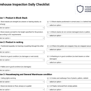 Warehouse Inspection Daily Checklist