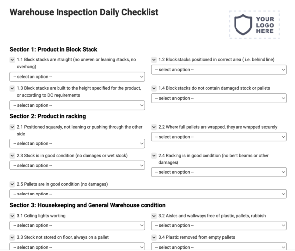 Warehouse Inspection Daily Checklist