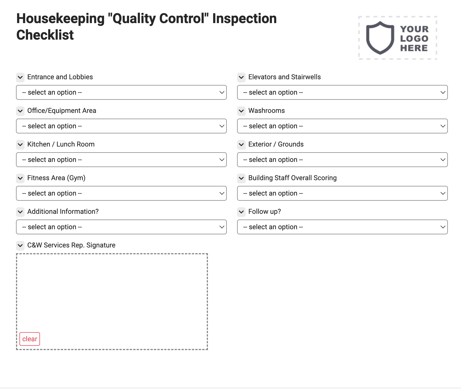 Housekeeping "Quality Control" Inspection Checklist