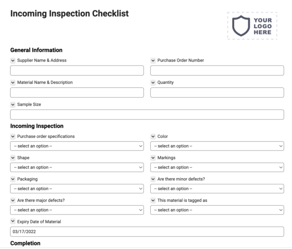 Incoming Inspection Checklist