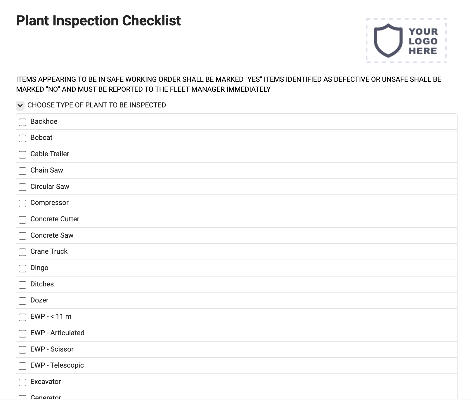 Plant Inspection Checklist